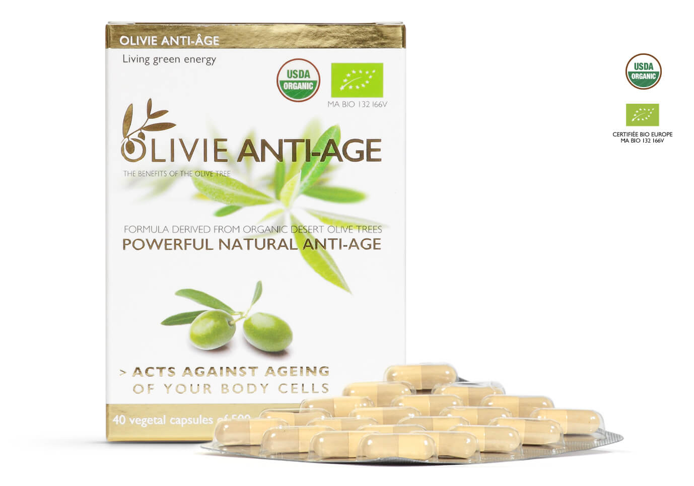 With its powerful polyphenols OLIVIE ANTI-AGE is organic and promotes active rejuvenation of your body cells.