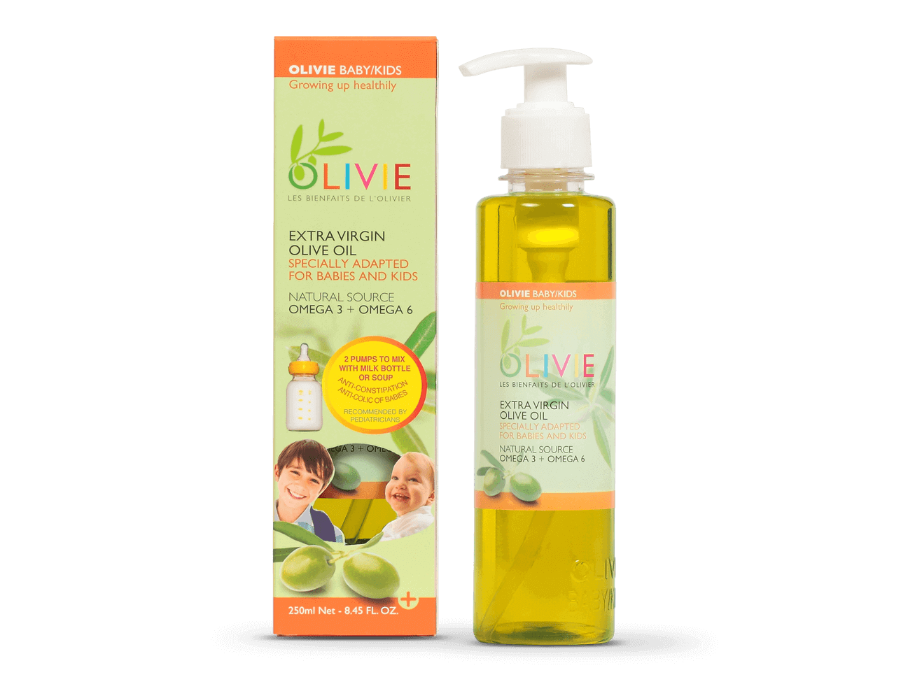 OLIVIE BABY/KIDS is an organic extra virgin olive oil for the little ones! Reduces babies colic.