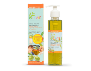 OLIVIE BABY/KIDS est une huile d'olive extra vierge BIO pour les plus petits! Réduit les coliques des bébés.